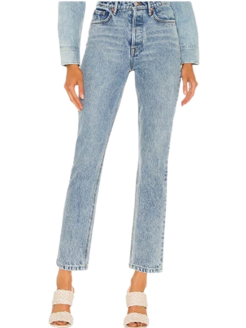 Revolve GRLFRND Karolina high rise straight crop light wash jean in Larchmont 27